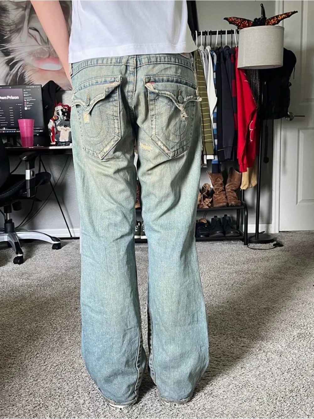 True Religion Bootcut Jeans in Faded Light Blue Wash